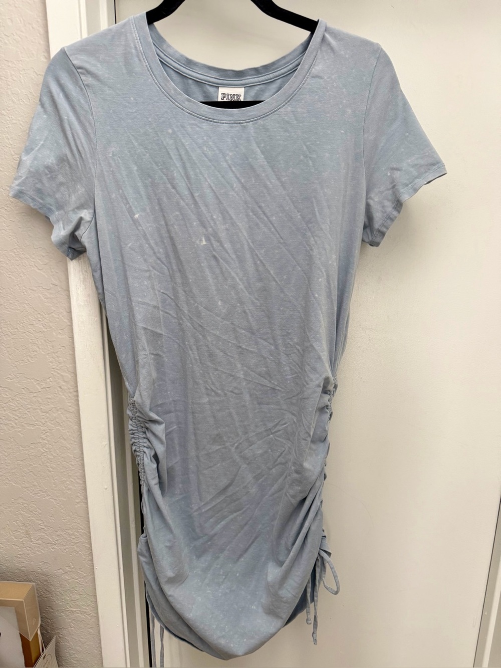 PINK Victoria's Secret Light Blue Short Sleeve Ruched Tee Dress